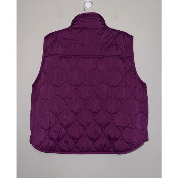 Lou & Grey Quilted Puffer Vest Luxe Purple Pocket Snaps Funnel Collar Size XXL - Picture 3 of 12